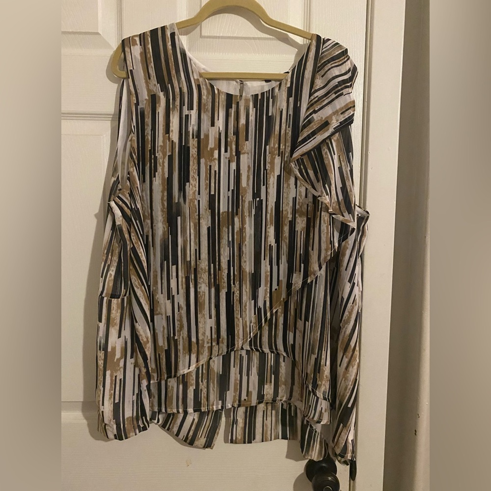Gray and Black Asymmetrical Wrap Blouse for Work